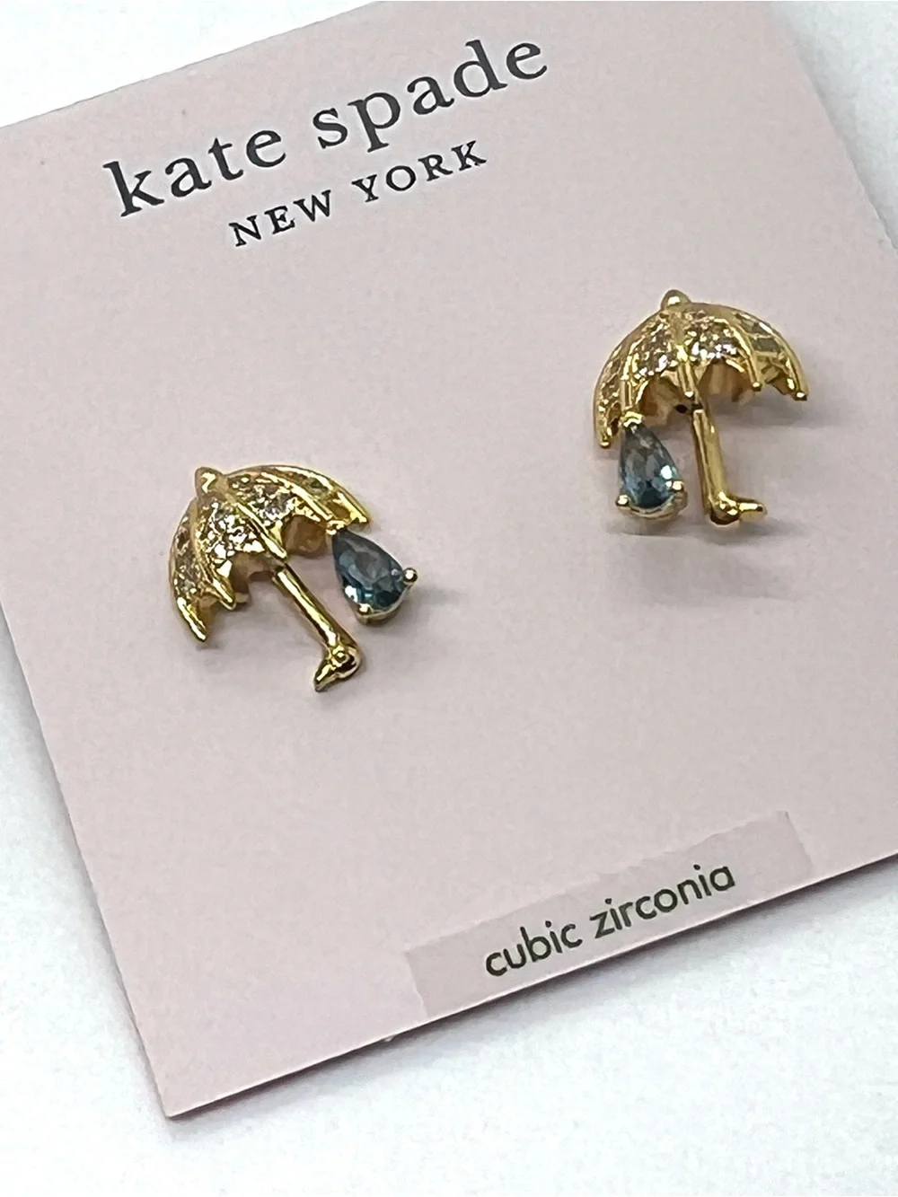 Kate Spade Authentic Rain or Shine Umbrella CZ Pavé Stud Earrings KB908